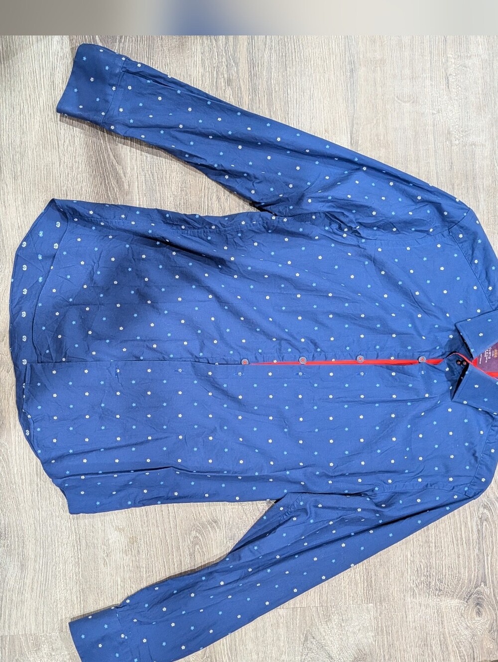 Men's Navy Blue Polka Dot Button-Up Shirt